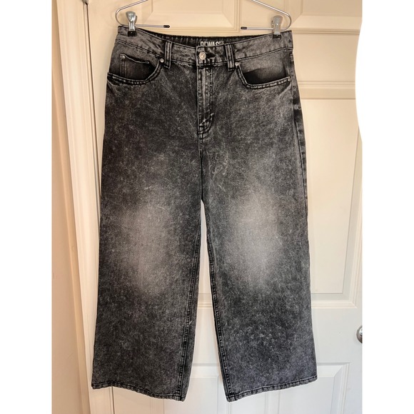 Rewash Denim - REWASH Wide Leg High Rise Super Baggy Cropped Acid Wash Black Size‎ 9 or 29